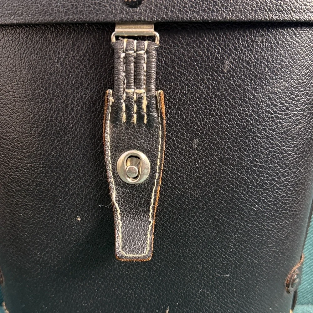 Vintage Antique Binoculars Case Black with Red Lining and Adjustable Strap